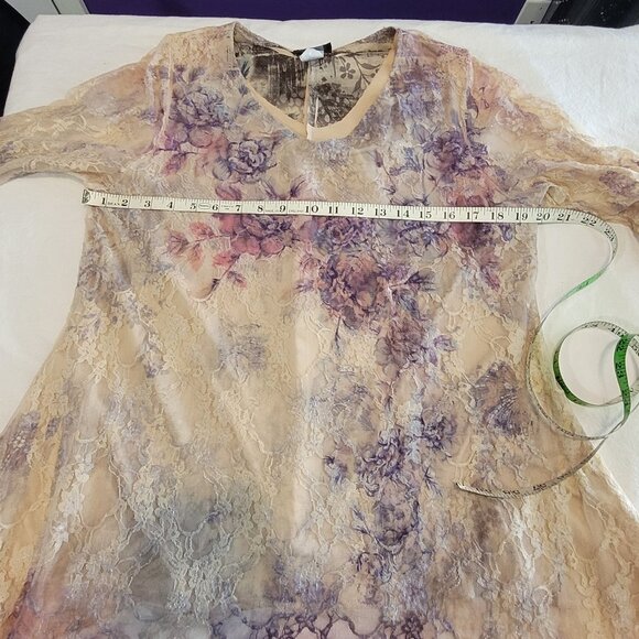 Y2K FAIRY COTTAGECORE PURPLE CREAM FLORAL LACE AYSM BLOUSE EUC XL - Picture 6 of 10